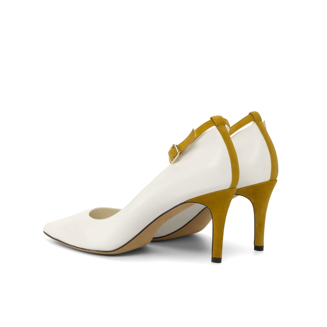 Harmonie 3 Inch Heels in Nappa White Suede and Sand