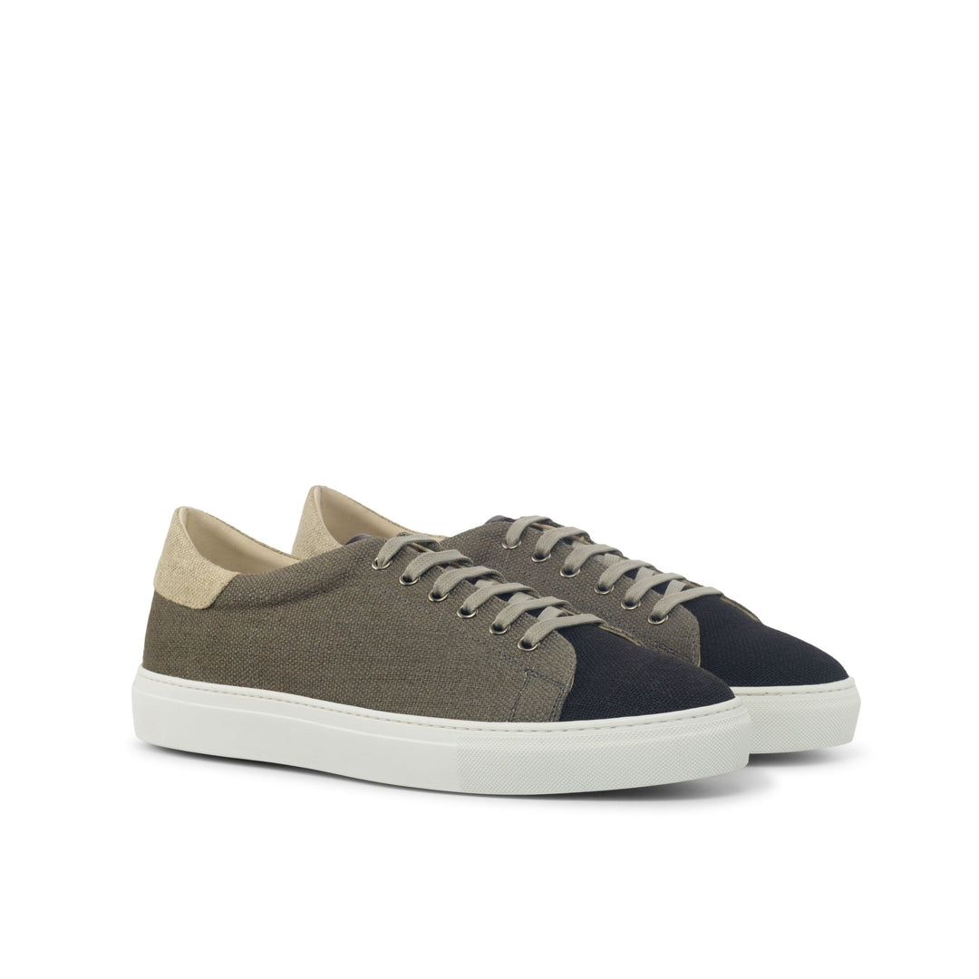Men's Coupe-Bas Sneakers in Grey Black and Ice Linen and Calf
