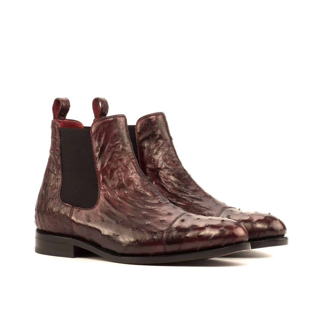 Men's Ostrich Chelsea Boots in Burgundy with Cap Toe