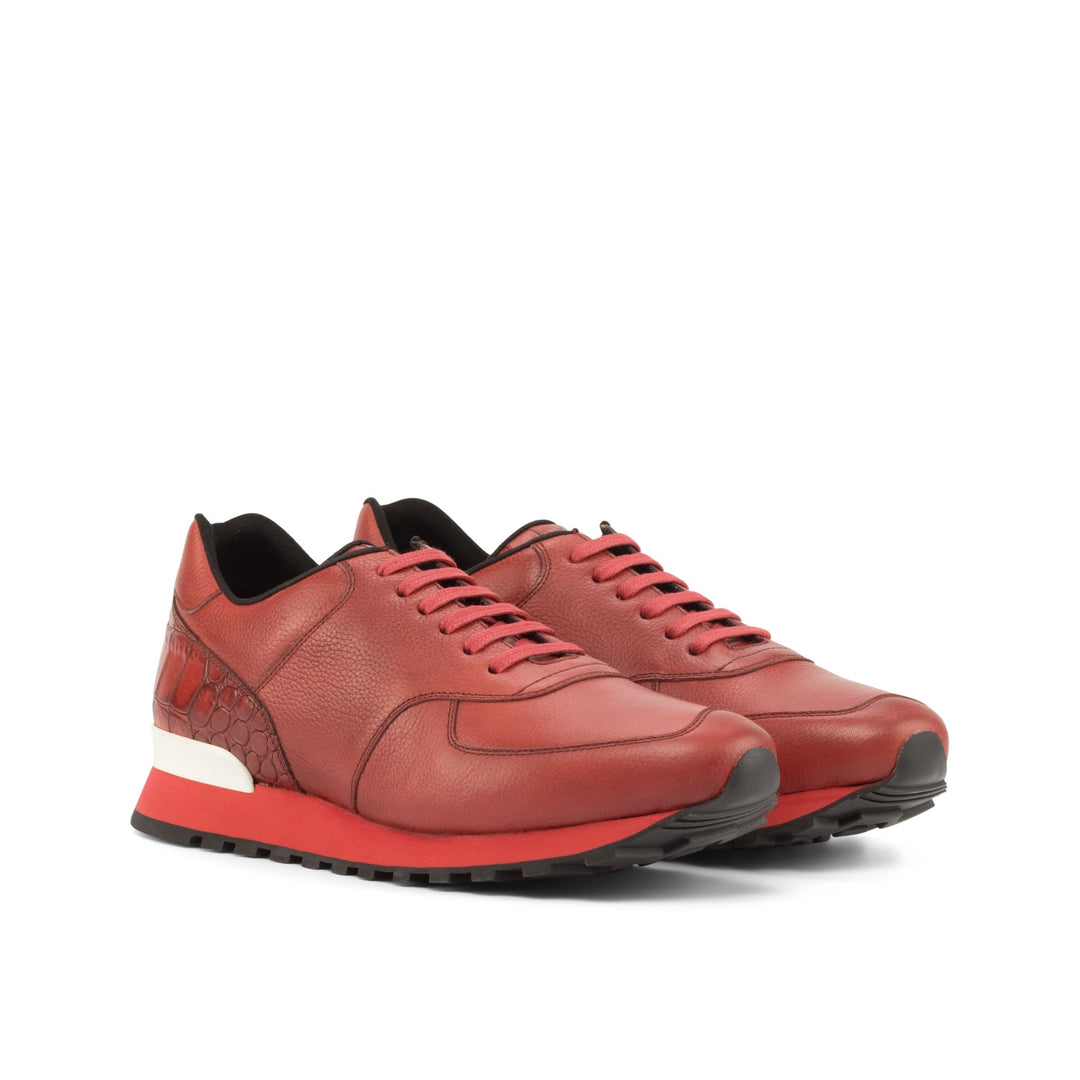 Men's Scarpa Jogging Sneakers in Red and White Croco Print Calf