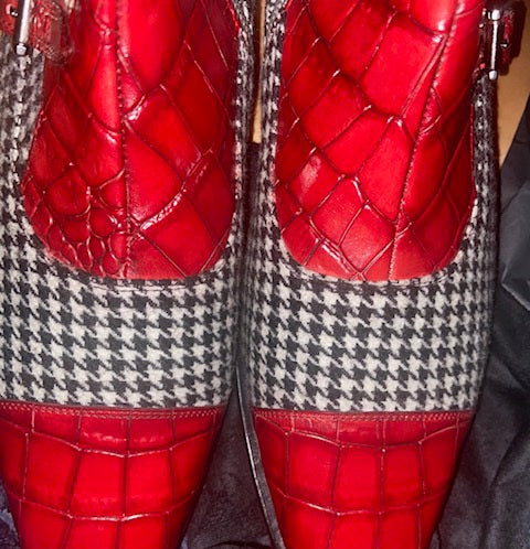 Mens Red Croco Print and Houndstooth Double Monk Boots for Lady Tee and 4Evryung