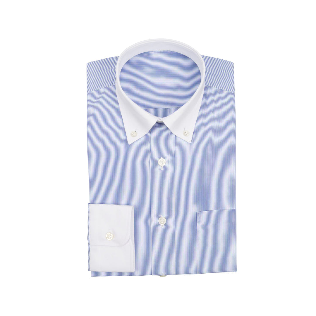 Men's Button Down Collar Blue and White Stripe Dress Shirt
