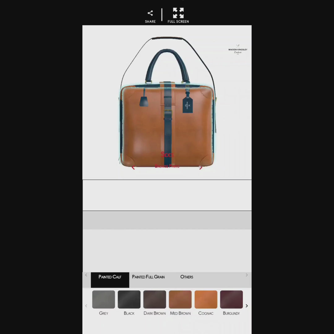 Zaragoza Travel Tote in Cognac Brown and Navy Calf Leather