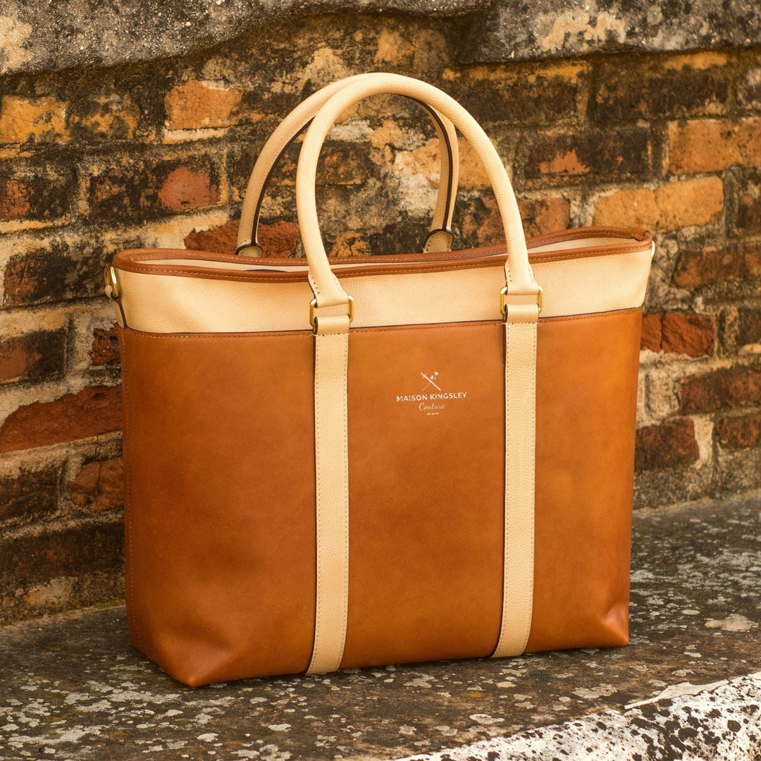 Badalona Tote Bag in Cognac Italian Calf and Fawn Full Grain Leather