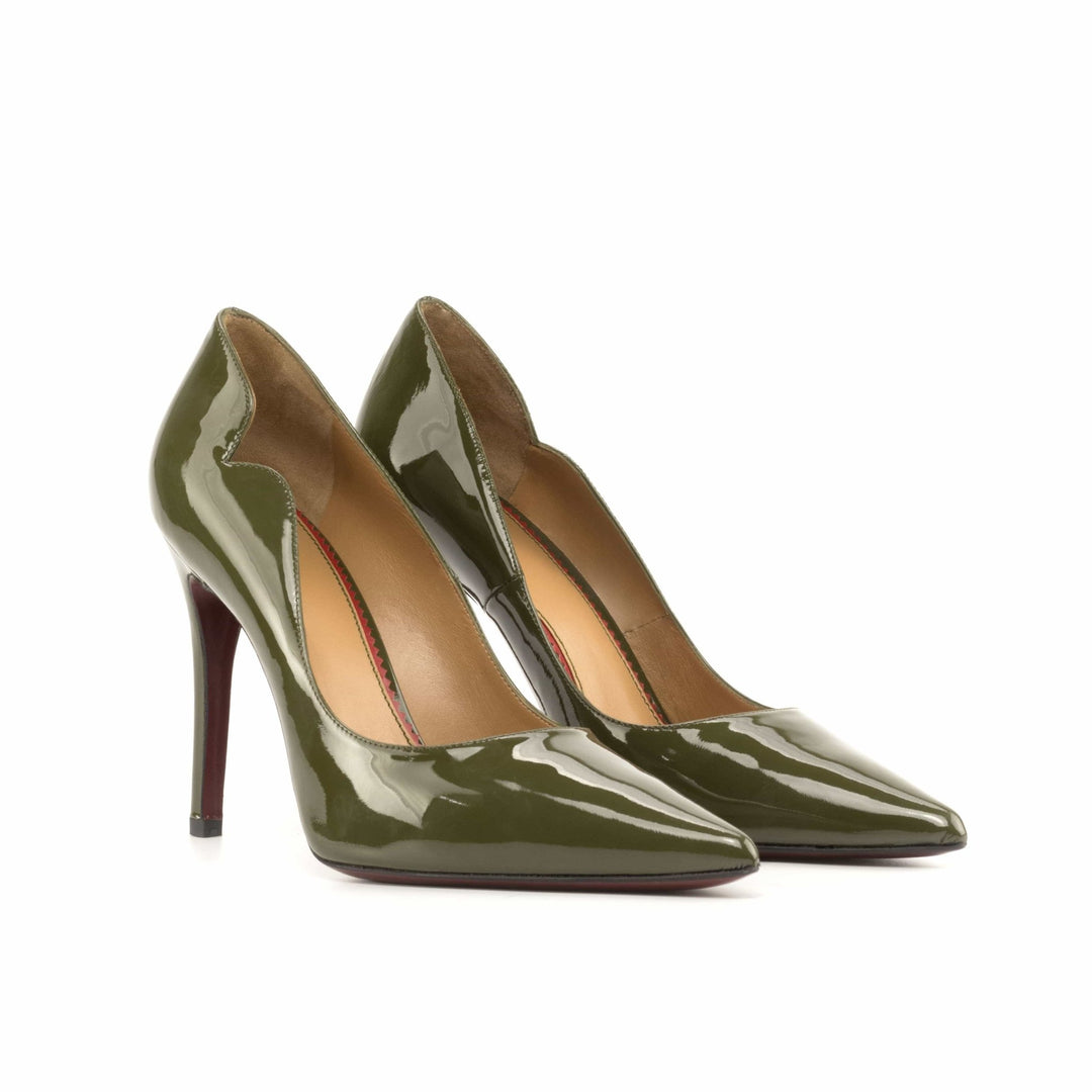 Brielle 100mm Heels in Military Green Patent Leather with Red Sole