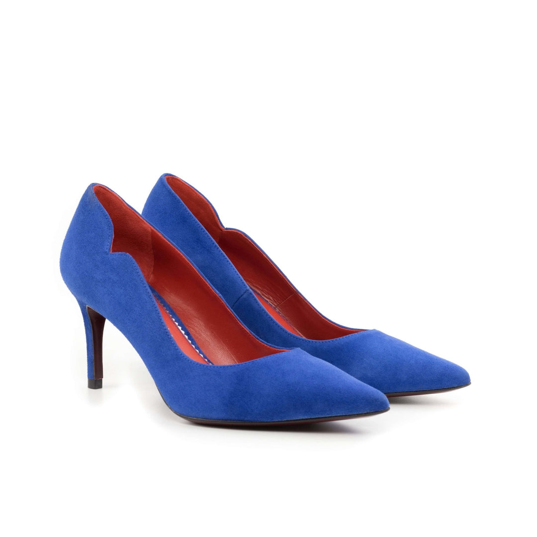 Brielle 70mm Heels in Deep Blue Suede on Red Leather