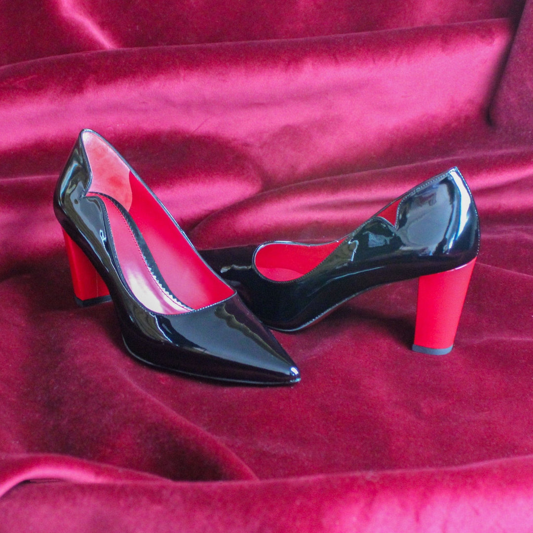 Brielle 70mm Heels in Luxury Black Patent Leather with Red Heel