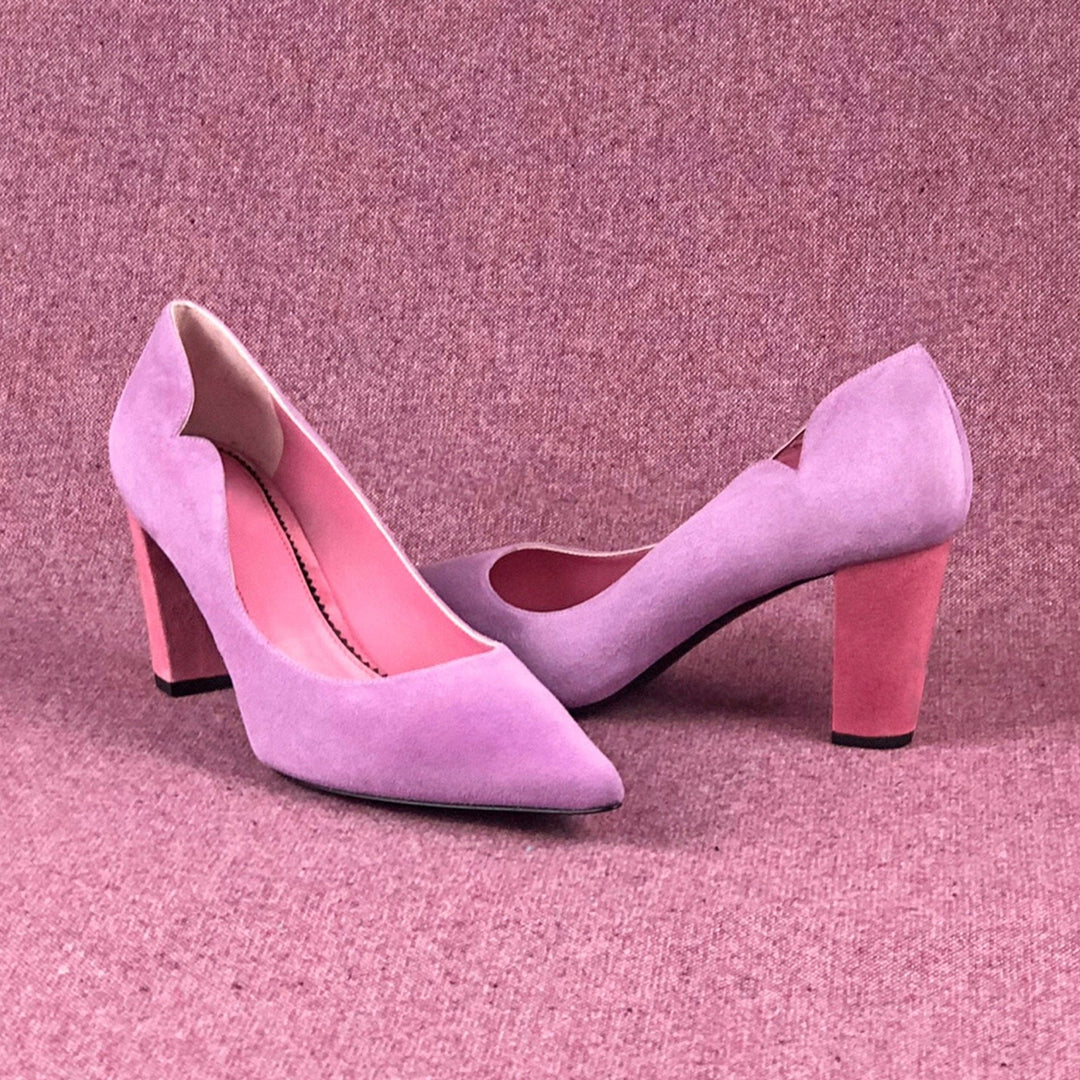 Brielle 70mm Suede Hydrangea Violet Heels - Maison de Kingsley Couture Harmonie et Fureur Spain
