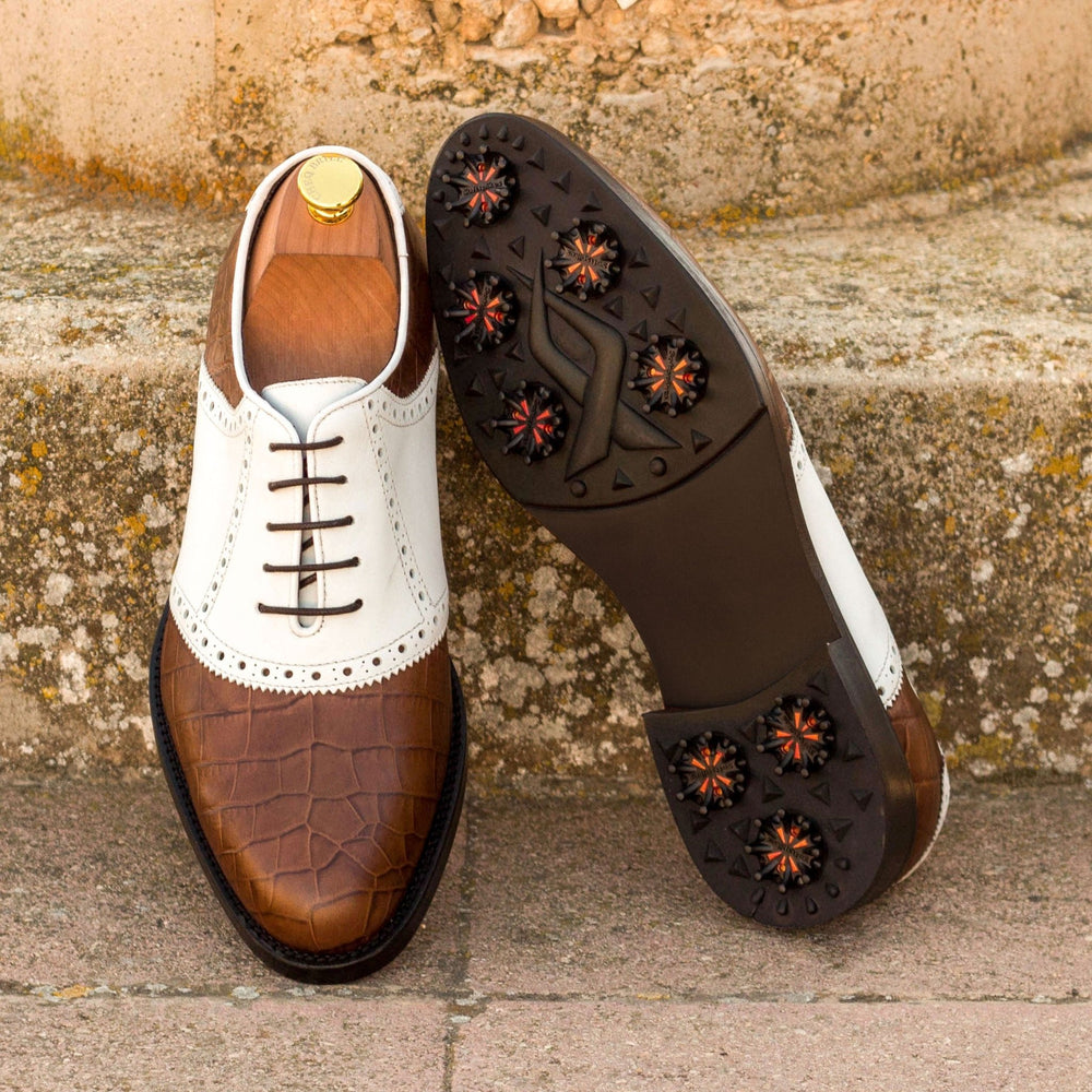 Brown and White Croc Print Saddle Golf Shoes - Maison de Kingsley Couture Harmonie et Fureur Spain