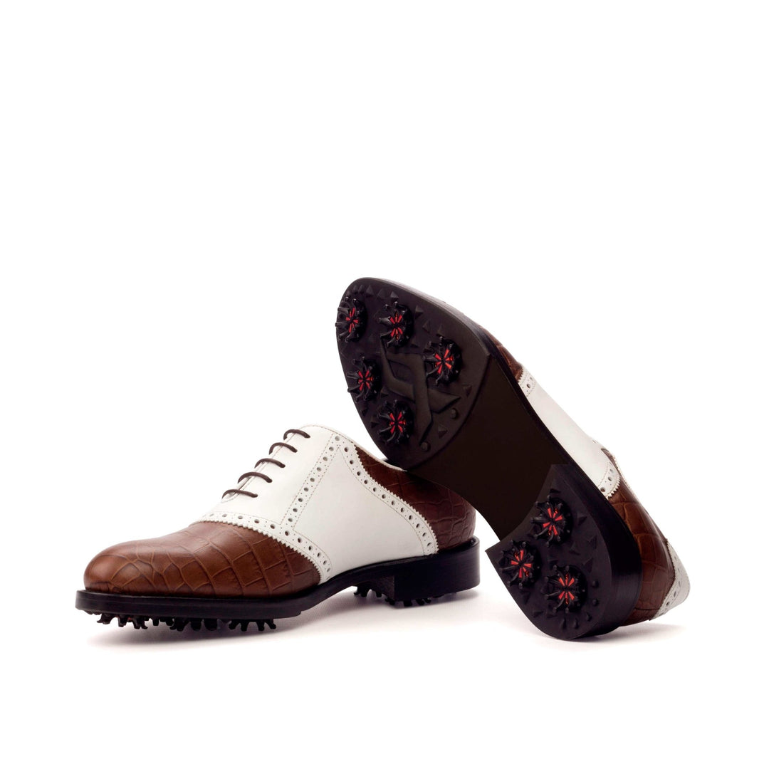 Men's Brown and White Croco Print Calf Saddle Golf Shoes