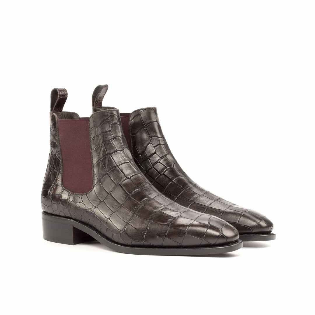 Men's Brown & Burgundy Croco Print High Heel Chelsea Boots