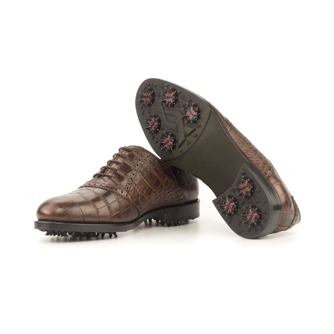 Men's Brown Croco Print Calf and Tweed Saddle Golf Shoes
