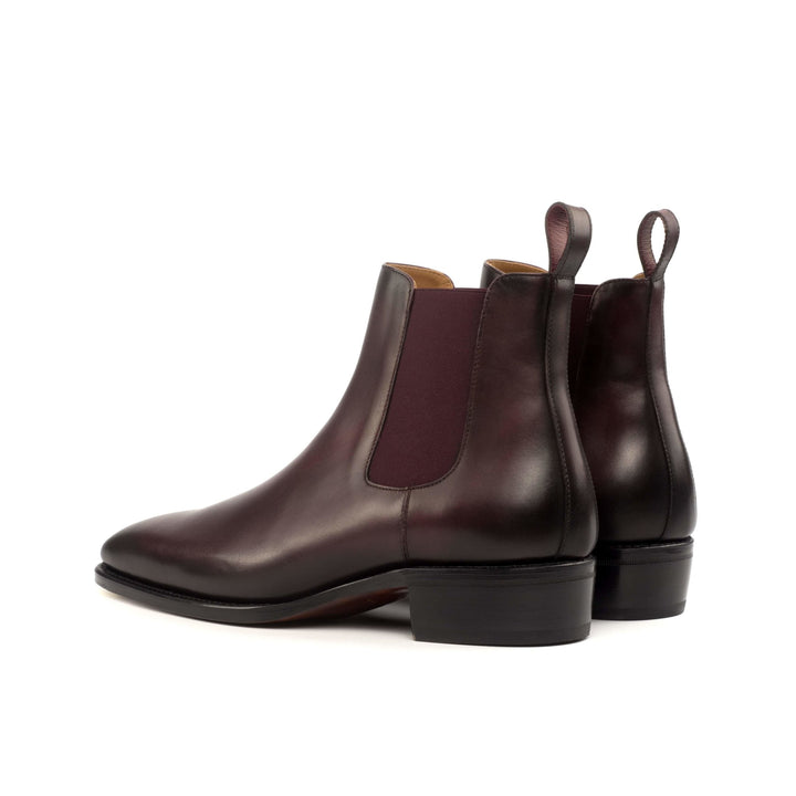 Men's Burgundy Chelsea Boots with High Heel Toe Taps and Burnishing