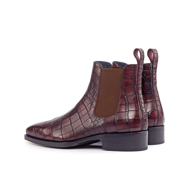Men's Chelsea Boots in Burgundy Croco Print with High Heel and Toe-Taps