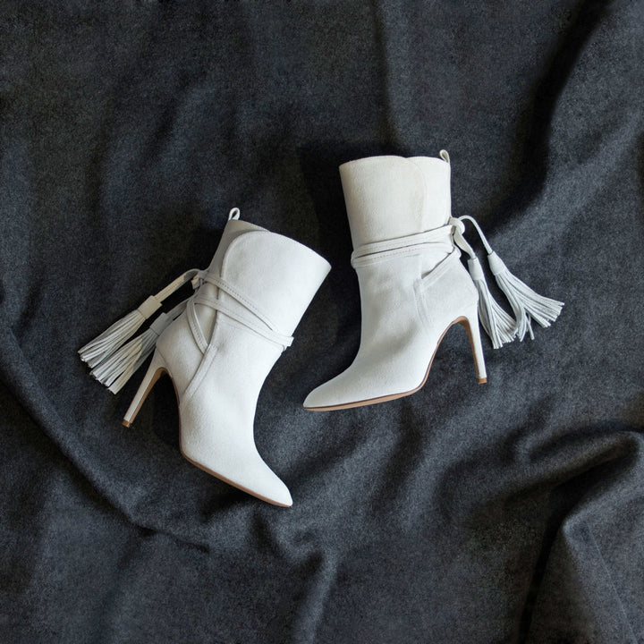 Women's Cartagena Tassel Boots in White Suede