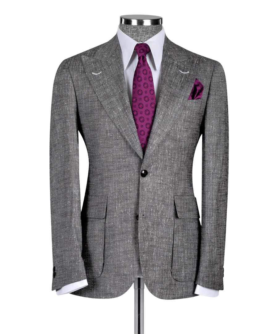 Charcoal and White Pinstripe Peak Lapel Two Piece Suit