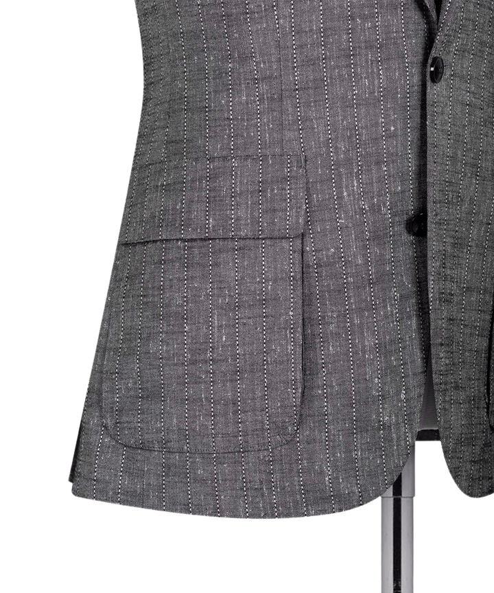 Charcoal and White Pinstripe Peak Lapel Two Piece Suit