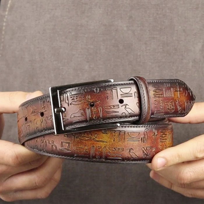 Laser-Engraved Egyptian Pharaoh Copper Garnet Belt