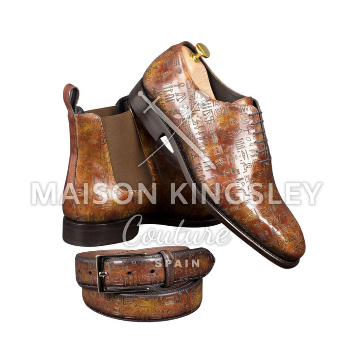 Egyptian Pharaoh Copper Garnet Chelsea Boot Laser Engraved - Maison de Kingsley Couture Harmonie et Fureur Spain