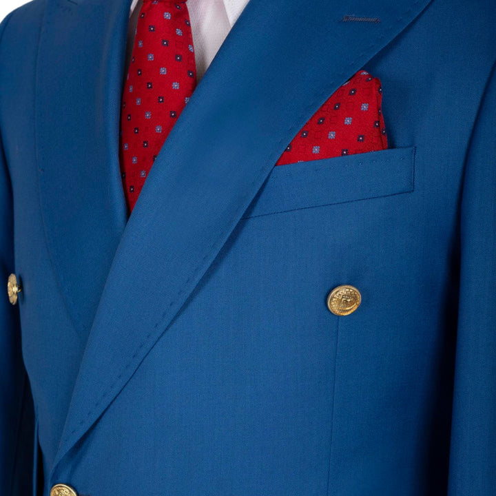 Elite Collection Men's Blue Peak Lapel Double Breasted Suit