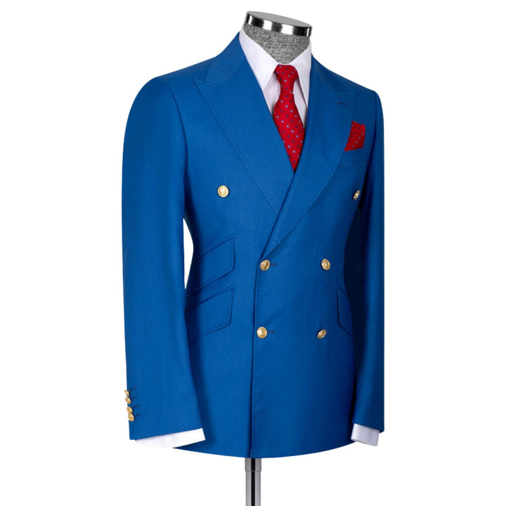 Elite Collection Men's Blue Peak Lapel Double Breasted Suit