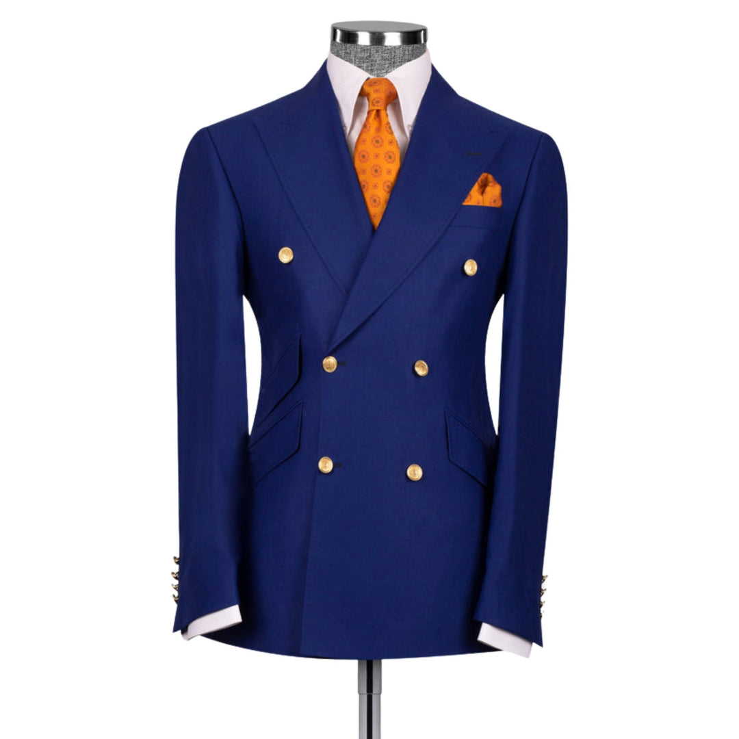 Elite Collection Navy Blue Peak Lapel Double Breasted Two Piece Suit