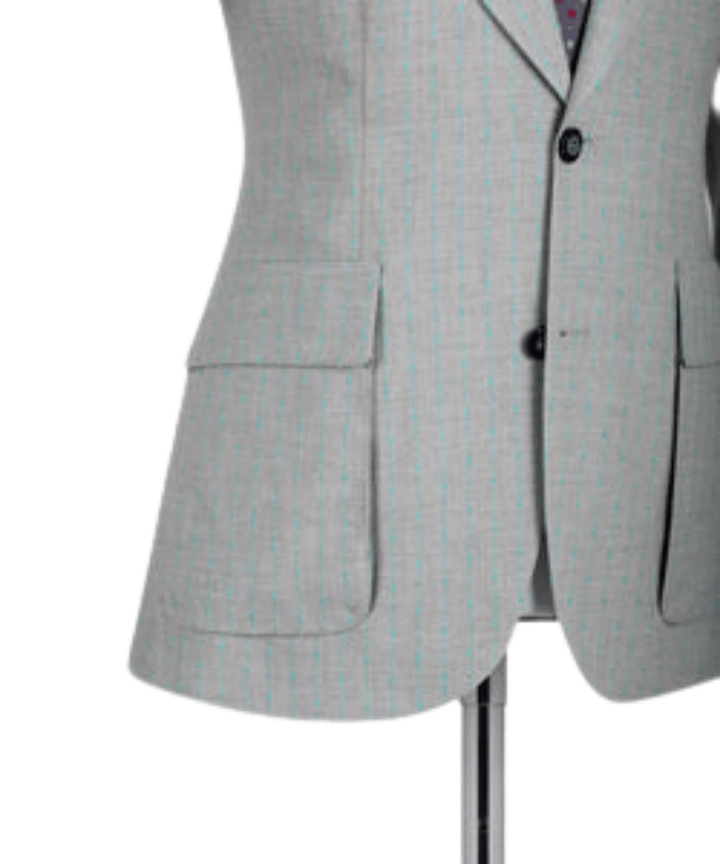 Grey and Green Pinstripe Peak Lapel Two Piece Suit - Maison de Kingsley Couture Harmonie et Fureur Spain