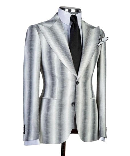 Grey and White Peak Lapel Three Piece Suit