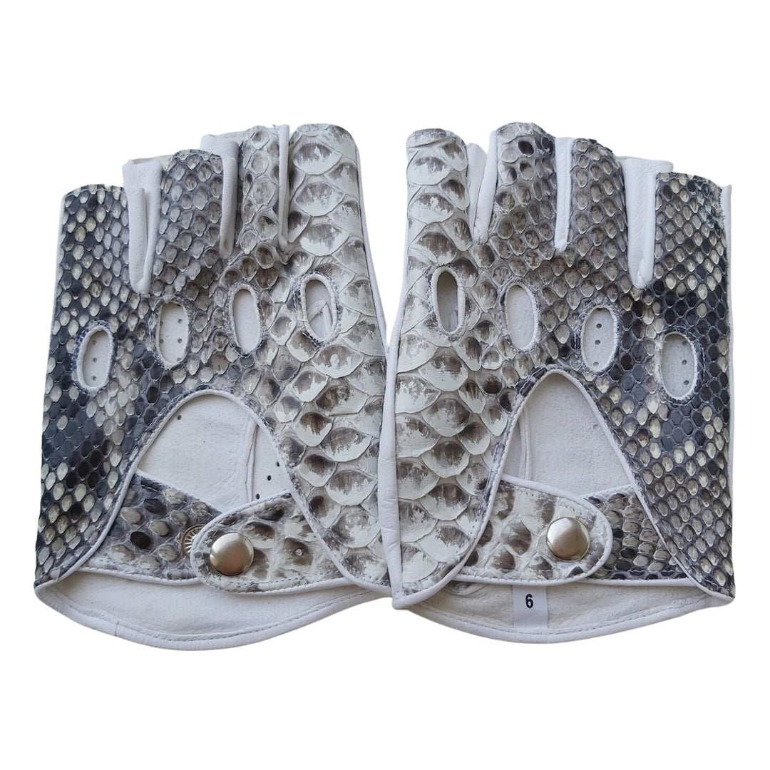 Grey and White Python Driving Gloves