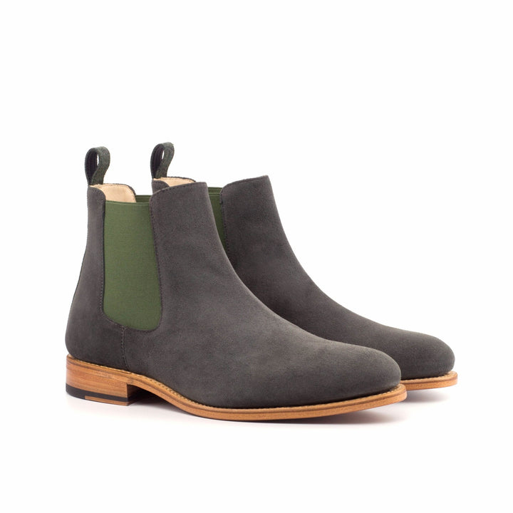 Men's Grey & Olive Green Lux Suede Chelsea Boots