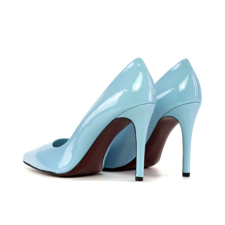 Harmonie 4 Inch Sky Blue Patent Leather Heels with Red Bottom