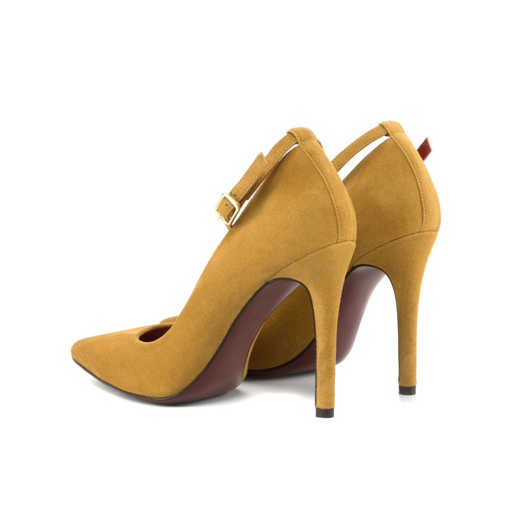 Harmonie 4 Inch Sand Suede Heels with Red Bottom