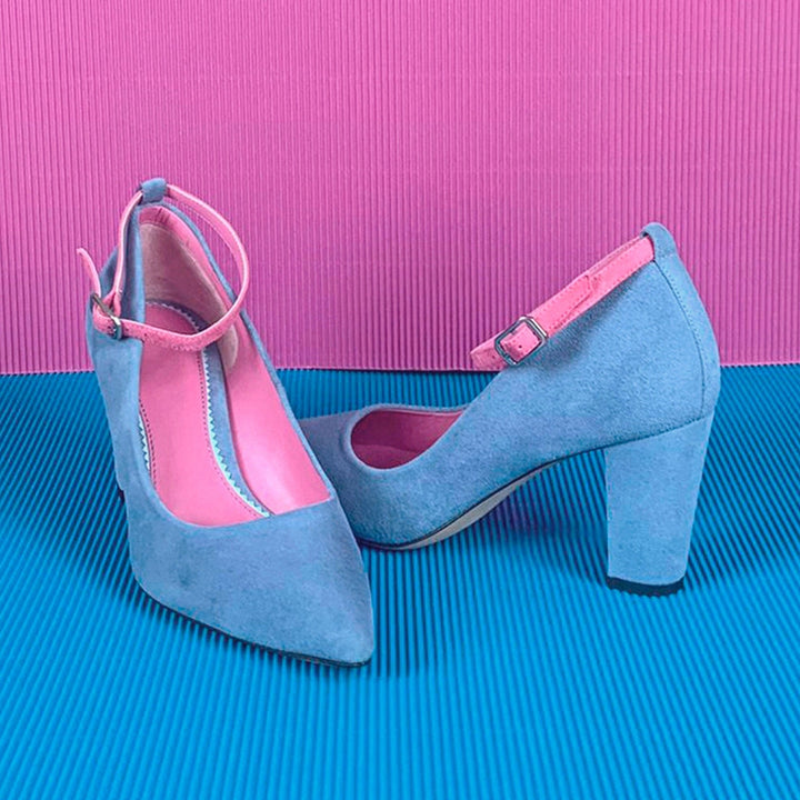 Harmonie 3 Inch Suede Heels in American Jeans Blue and Orchid
