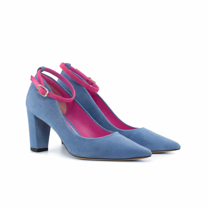 Harmonie 3 Inch Suede Heels in American Jeans Blue and Orchid