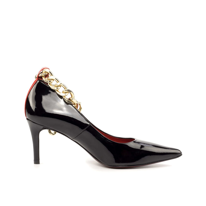 Harmonie 3 Inch Heels in Black Patent and Chunky Gold Chain