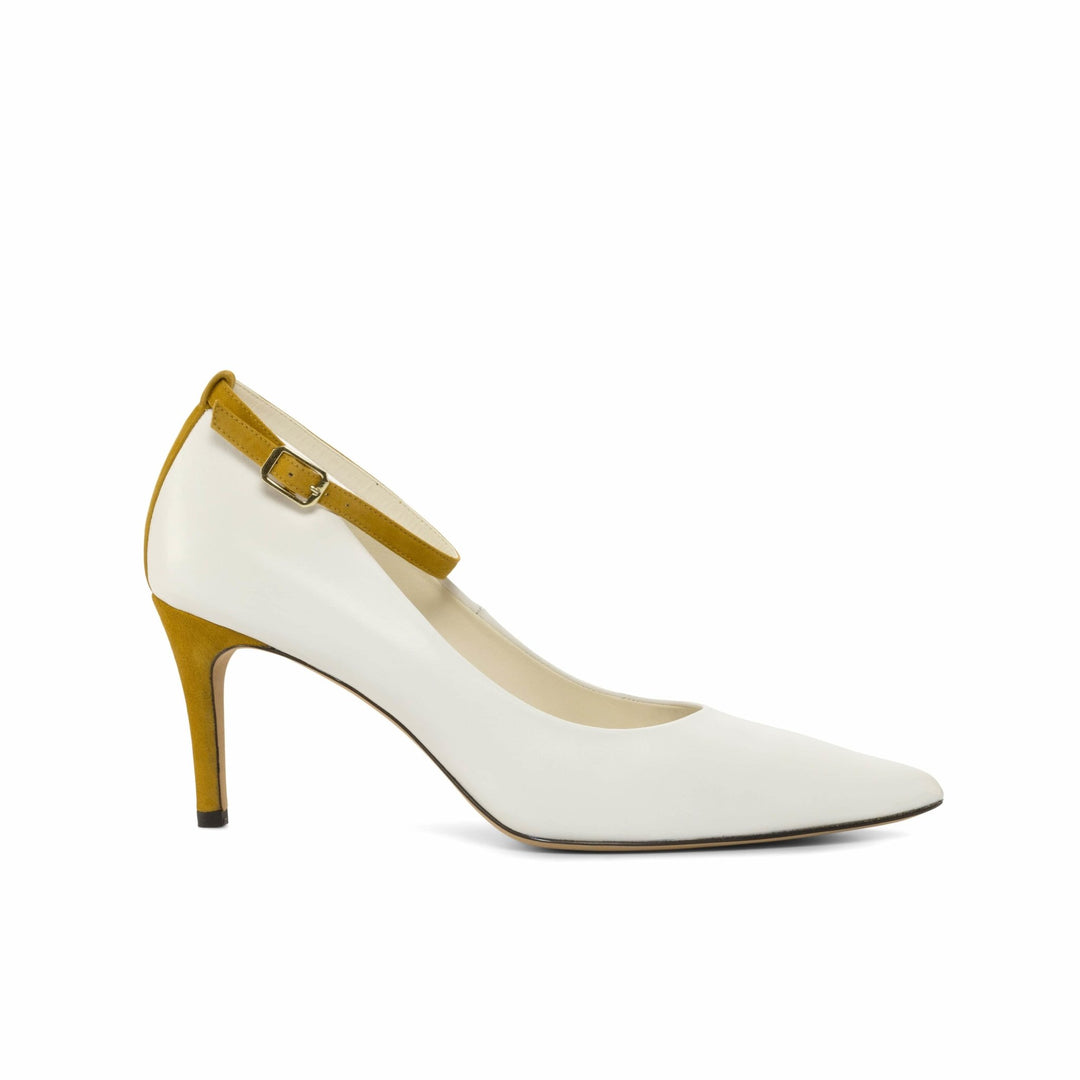 Harmonie 3 Inch Heels in Nappa White Suede and Sand