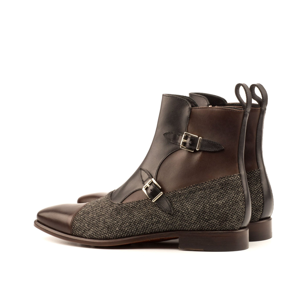 Men's Double Monk Boots in Sartorial Nailhead and Dark Brown Painted Calf with Zipper