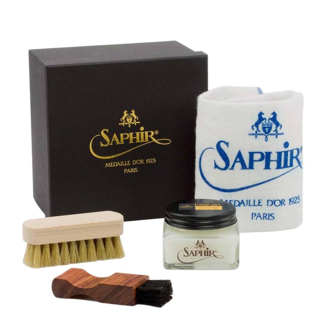 Maison Kingsley Shoe Care Kit Saphir Medaille d'Or Pommadier Beeswax Carnuba Shea Butter Patina Leather Cream for leather boots and shoes made in Paris