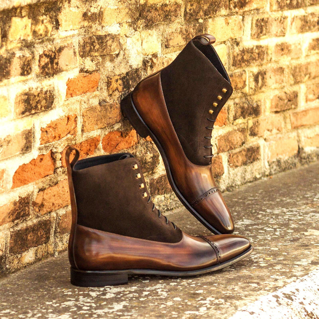 Men's Balmoral Boots in Dark Brown Patina and Brown Suede