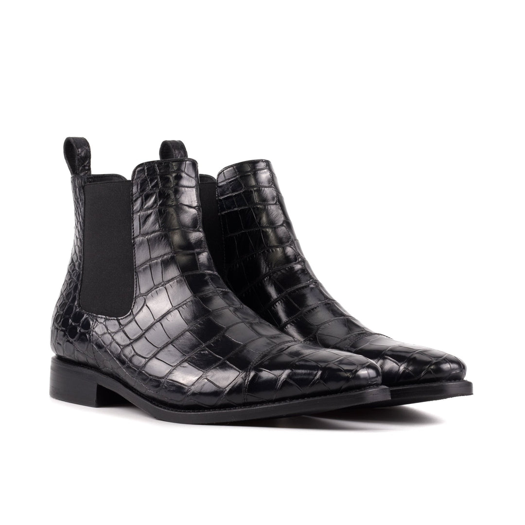 Men's Black Alligator Chelsea Boots with Square Toe - Maison Kingsley Couture Spain