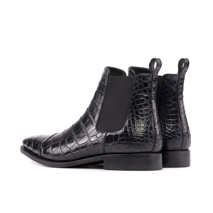 Men's Black Alligator Chelsea Boots with Square Toe