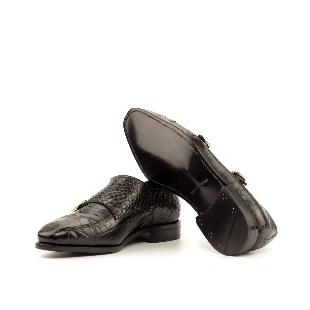 Men's Black Alligator Double Monk Strap - Maison Kingsley Couture Spain