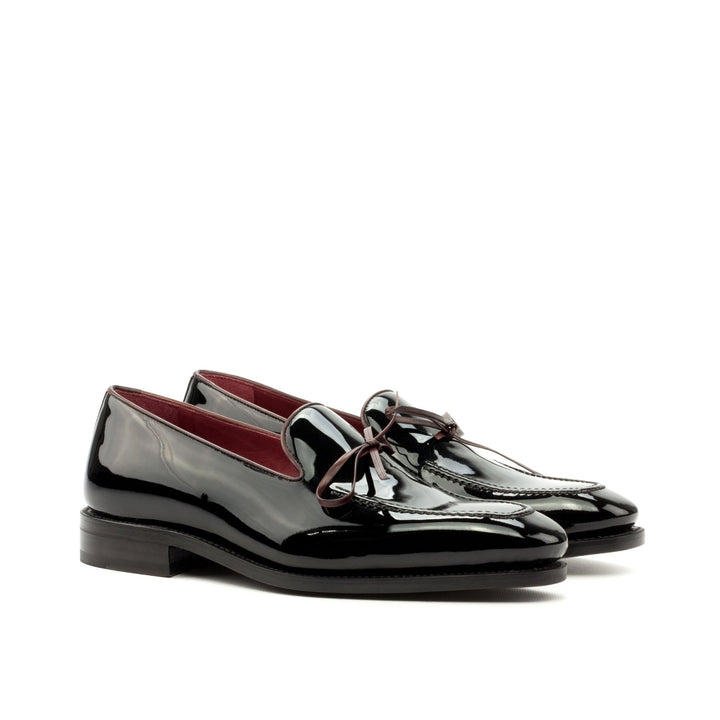 Men's Black Patent Leather Loafers with Burgundy Accents