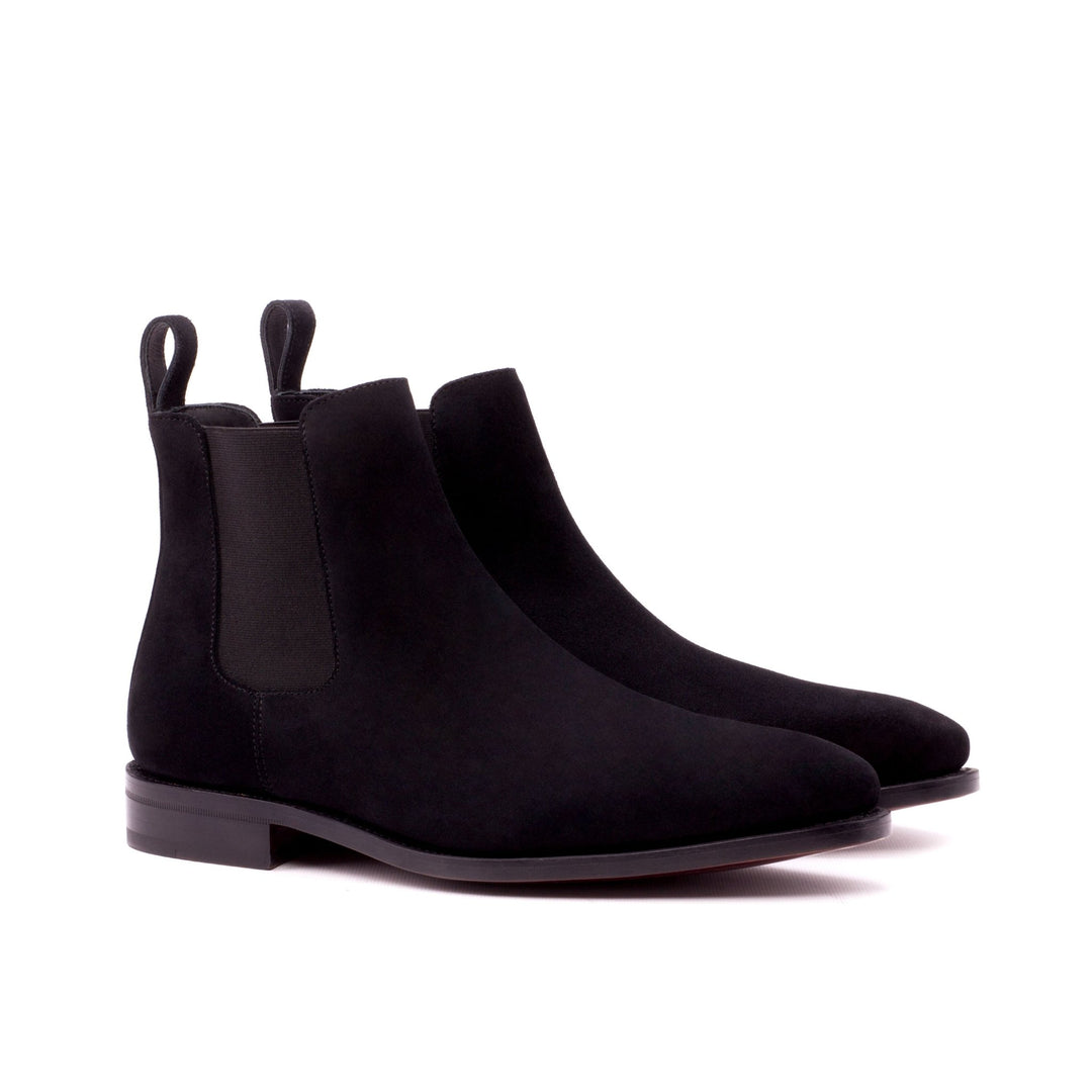 Men's Black Suede Chelsea Boots with Dark Red Sole