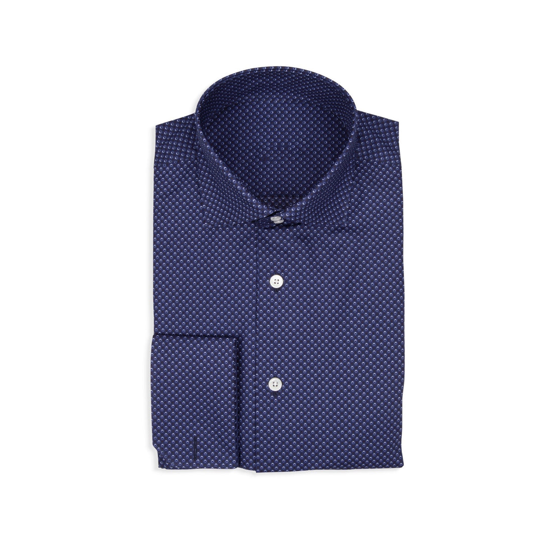 Men's Blue Dot Pattern French Cuff Spread Collar Dress Shirt