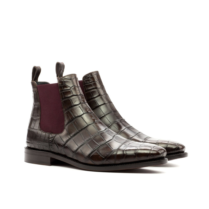 Men's Brown Alligator Chelsea Boots with Square Toe