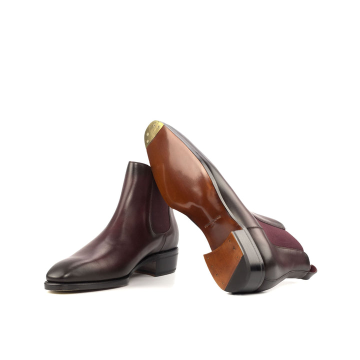 Men's Burgundy Chelsea Boots with High Heel Toe Taps and Burnishing