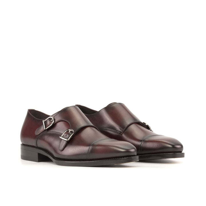 Men's Burgundy Double Monk Strap with Toe Taps and Burnishing - Maison Kingsley Couture Spain