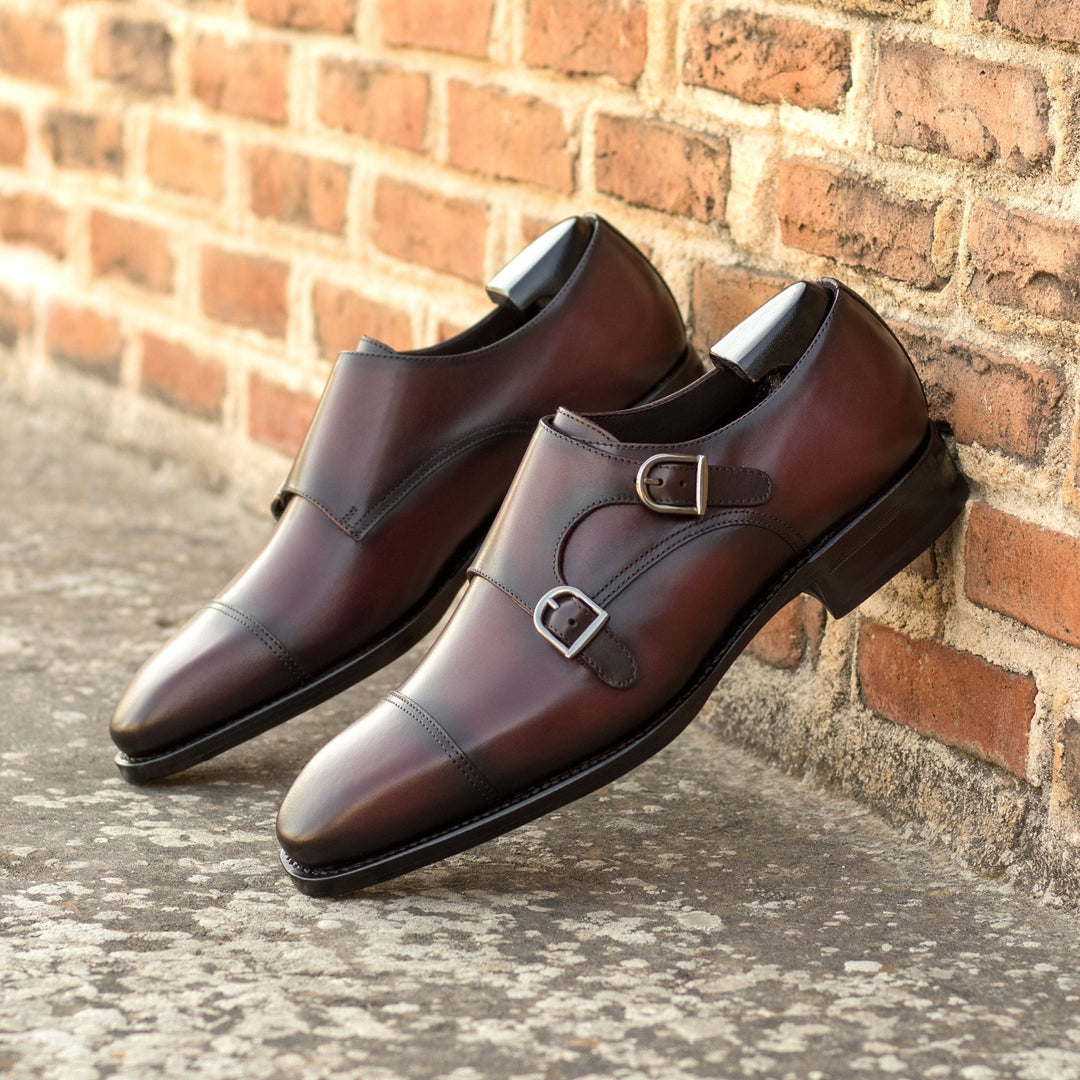 Men's Burgundy Double Monk Strap with Toe Taps and Burnishing