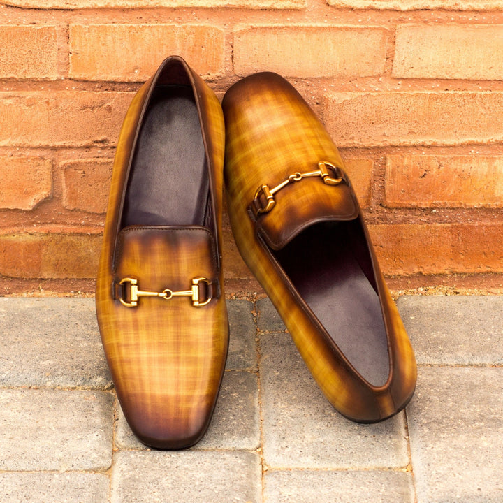 Men's Carré Smoking Slippers in Cognac and Wine Patina